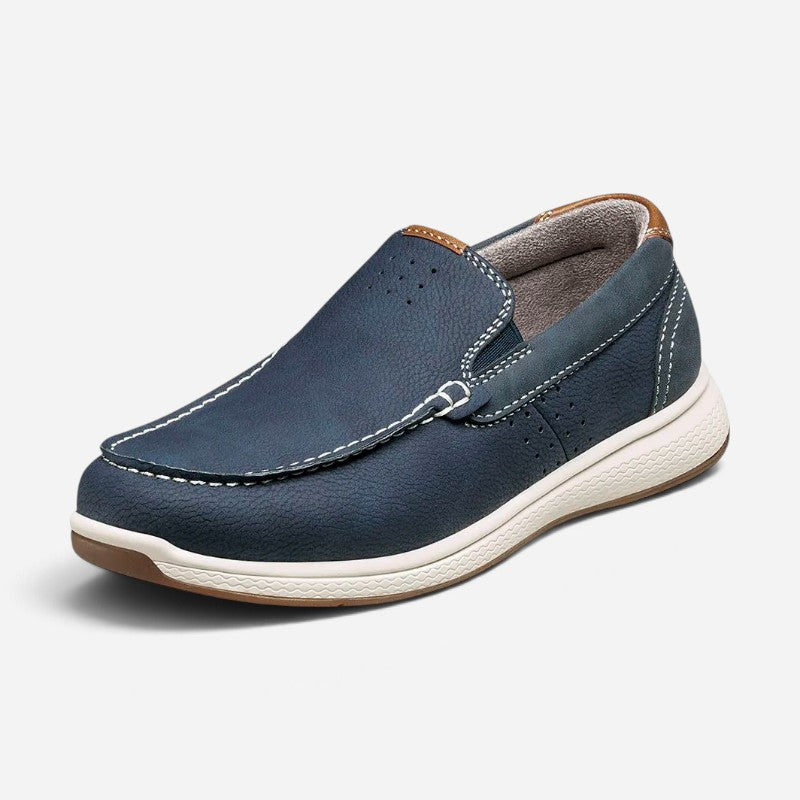 Men's Crossover Moc Toe Slip On Navy Nubuck/Cognac Milled