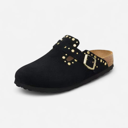 Boston Rivet Black Suede Leather Narrow